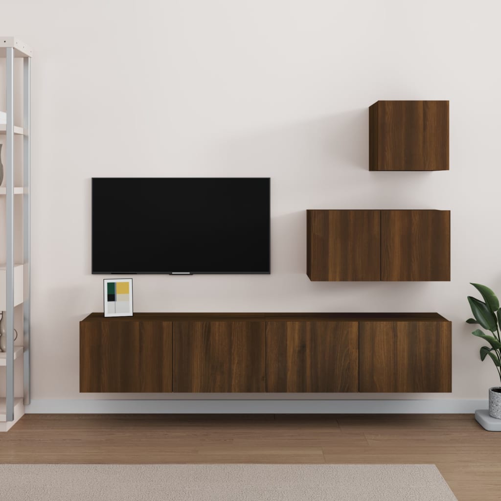 Vetonek Set de muebles para TV 4 pzas madera contrachapada marrón roble