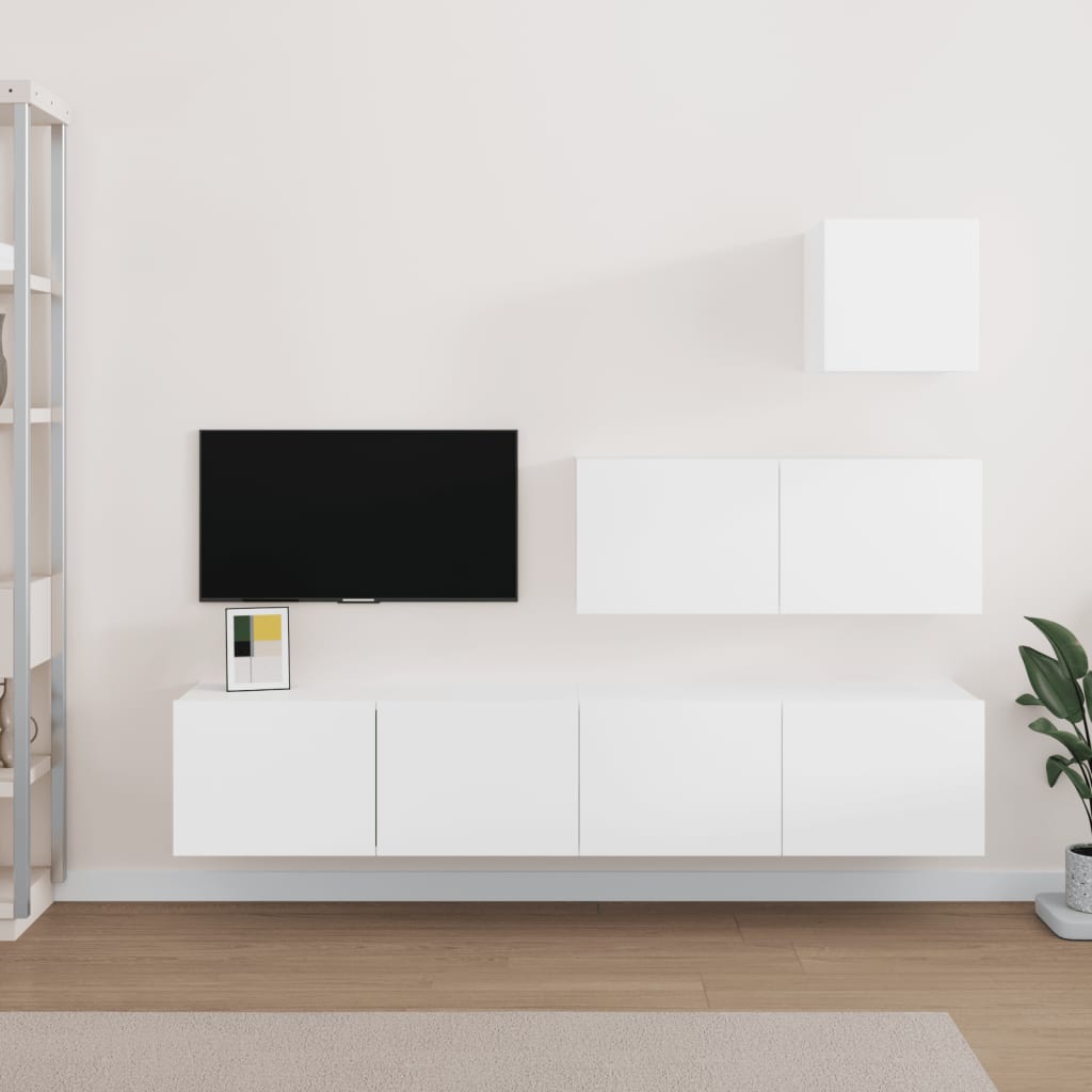 Vetonek Set de muebles para TV 4 piezas madera contrachapada blanco