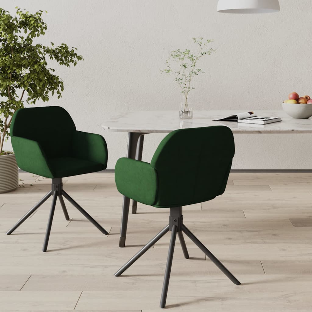 Vetonek Sillas de comedor giratorias 2 unidades terciopelo verde oscuro