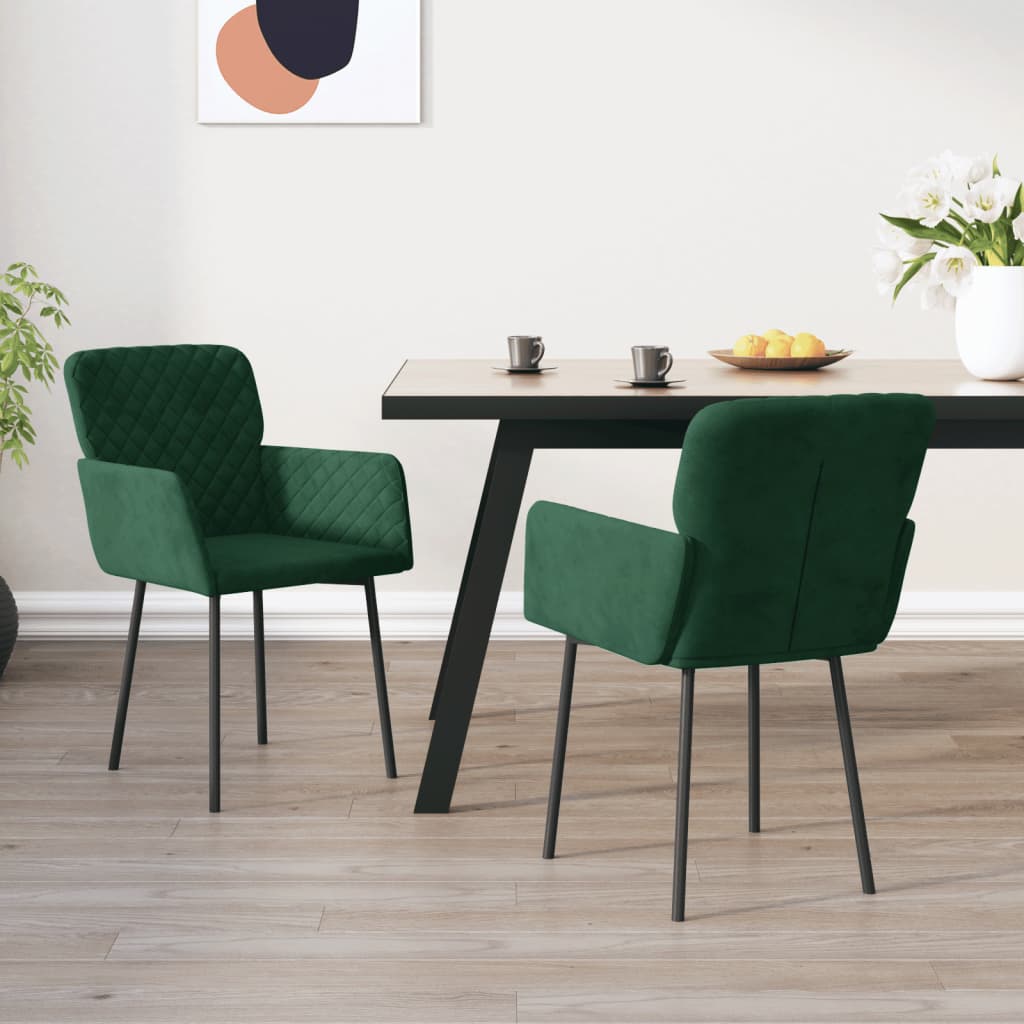 Vetonek Sillas de comedor 2 unidades terciopelo verde oscuro