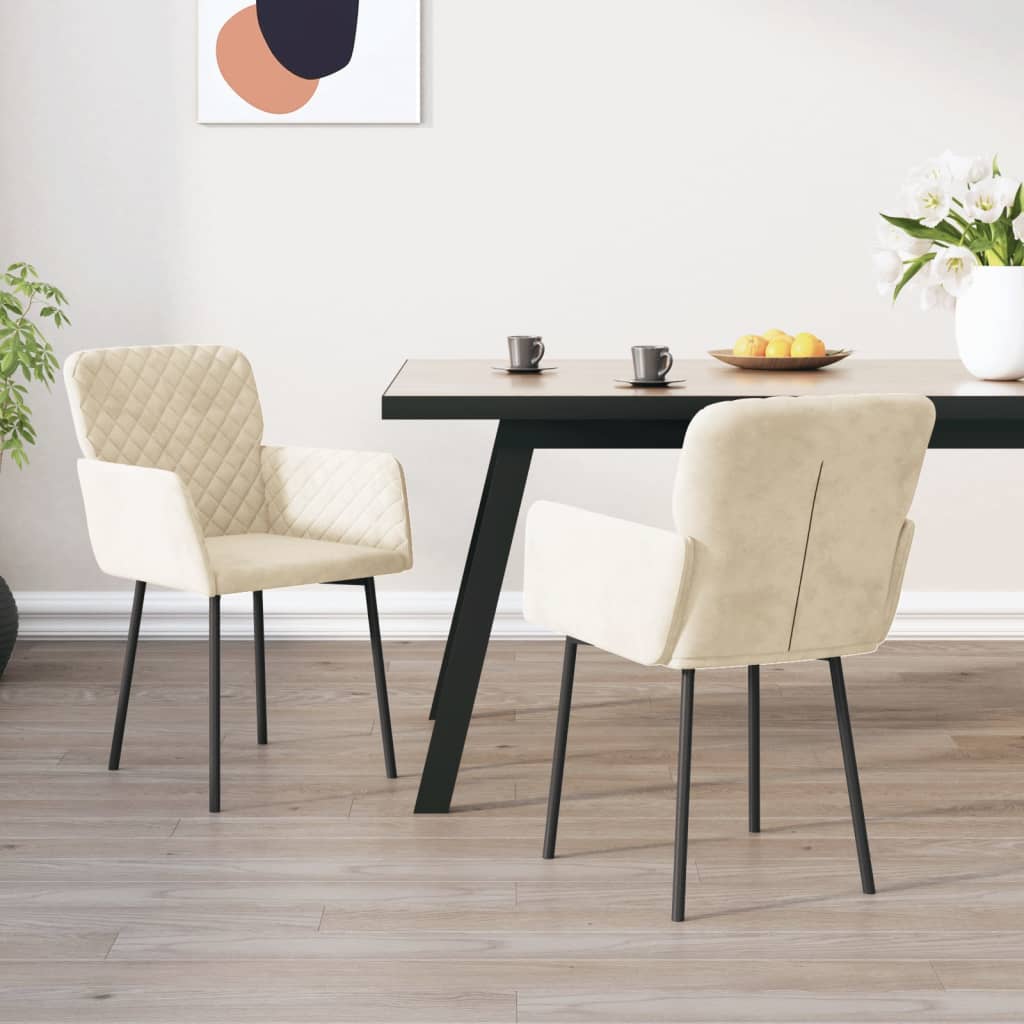 Vetonek Sillas de comedor 2 unidades terciopelo crema