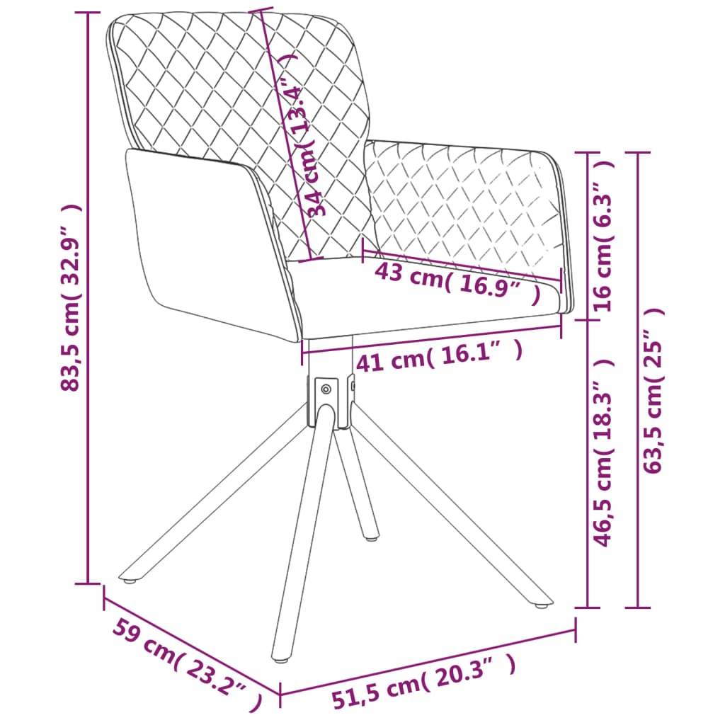 Sillas de comedor giratorias 2 uds terciopelo azul V8979 Vetonek
