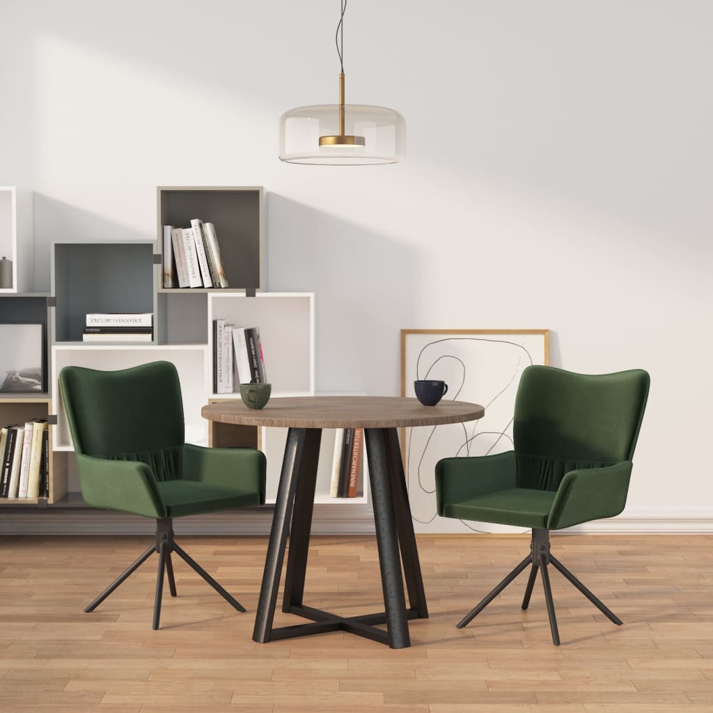 Vetonek Sillas de comedor giratorias 2 unidades terciopelo verde oscuro