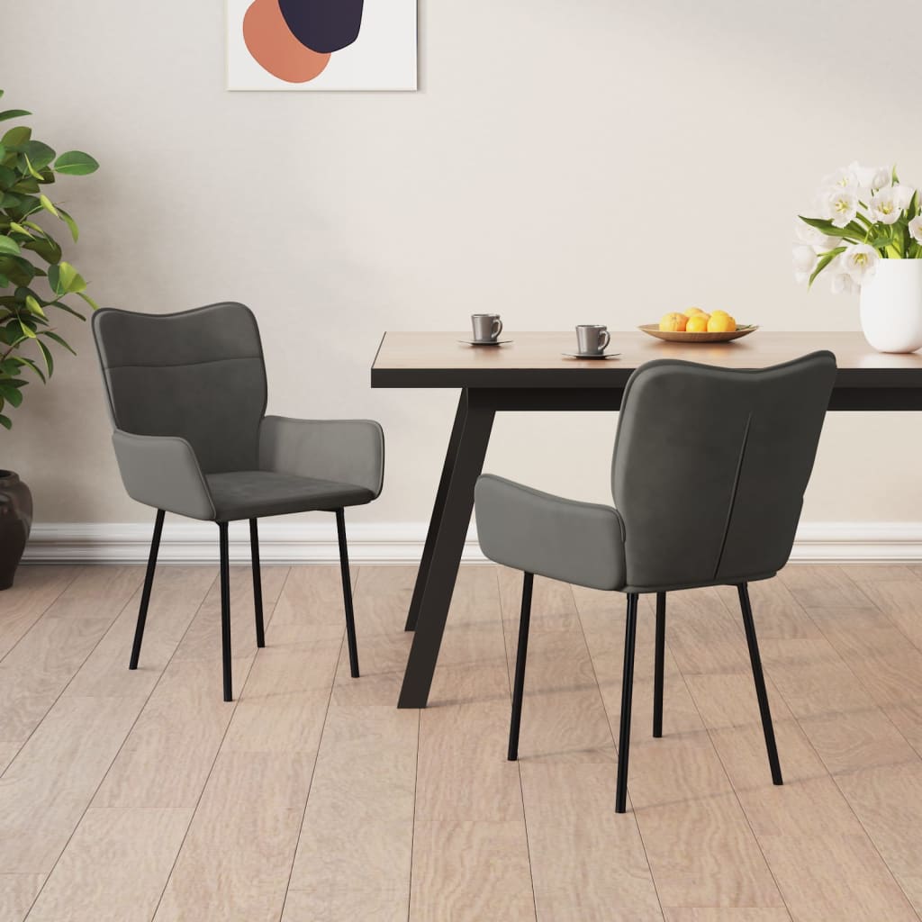 Vetonek Sillas de comedor 2 unidades terciopelo gris oscuro