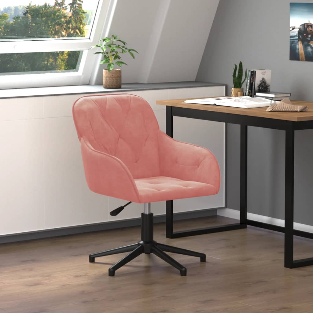 V9686 Chaise de bureau pivotante en velours rose Vetonek