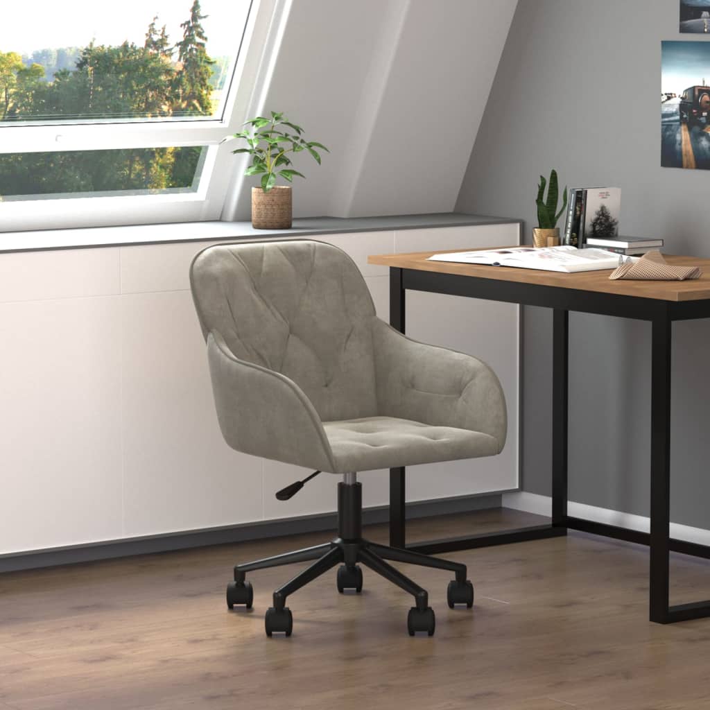 Vetonek Silla de oficina giratoria de terciopelo gris claro