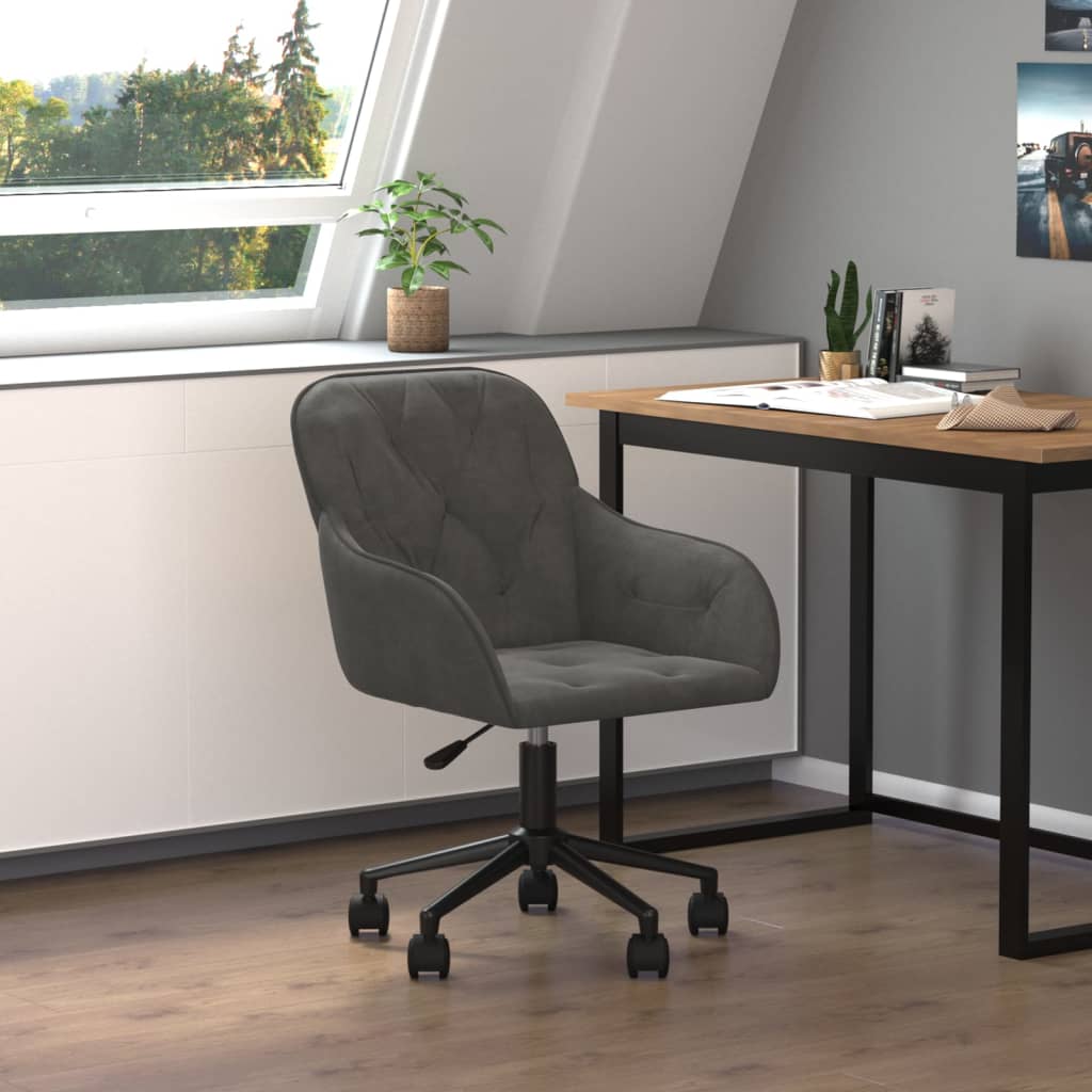 Vetonek Silla de oficina giratoria de terciopelo gris oscuro