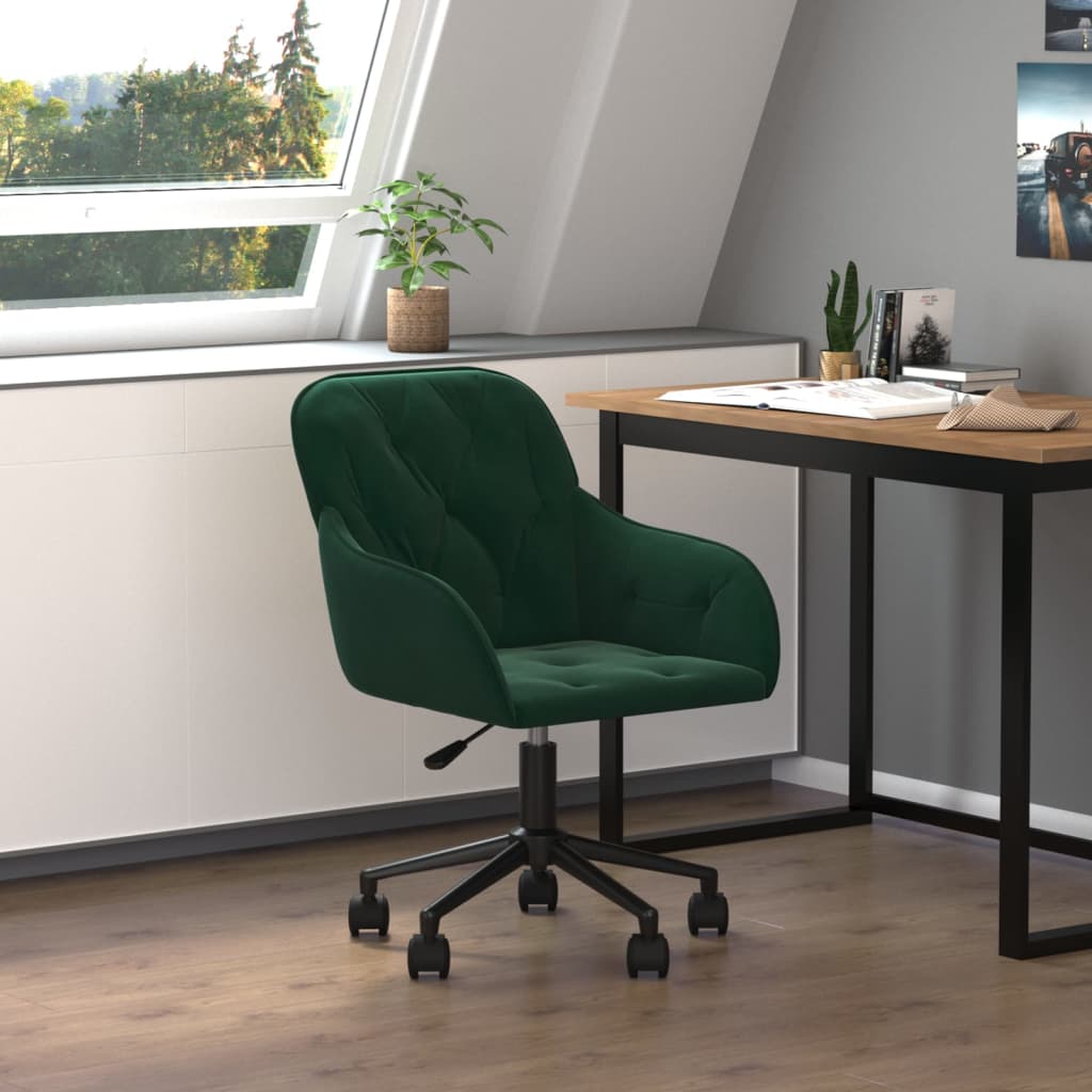 Vetonek Silla de oficina giratoria de terciopelo verde oscuro