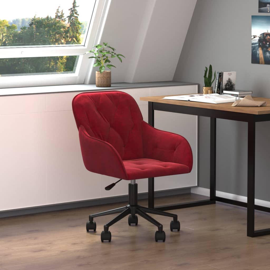 Vetonek Silla de oficina giratoria de terciopelo rojo tinto