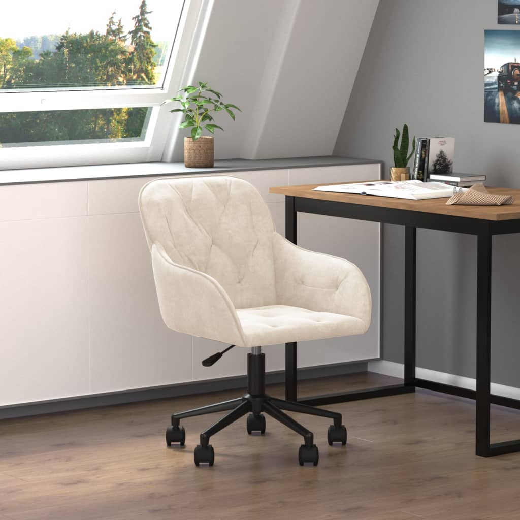 Vetonek Silla de oficina giratoria de terciopelo color crema