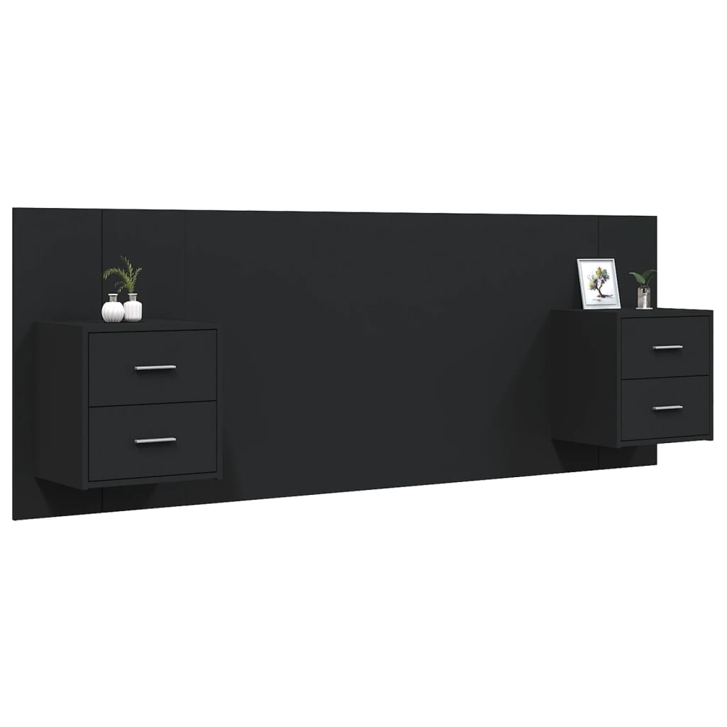 Cabecero de cama con mesitas madera contrachapada negro V1459 Vetonek