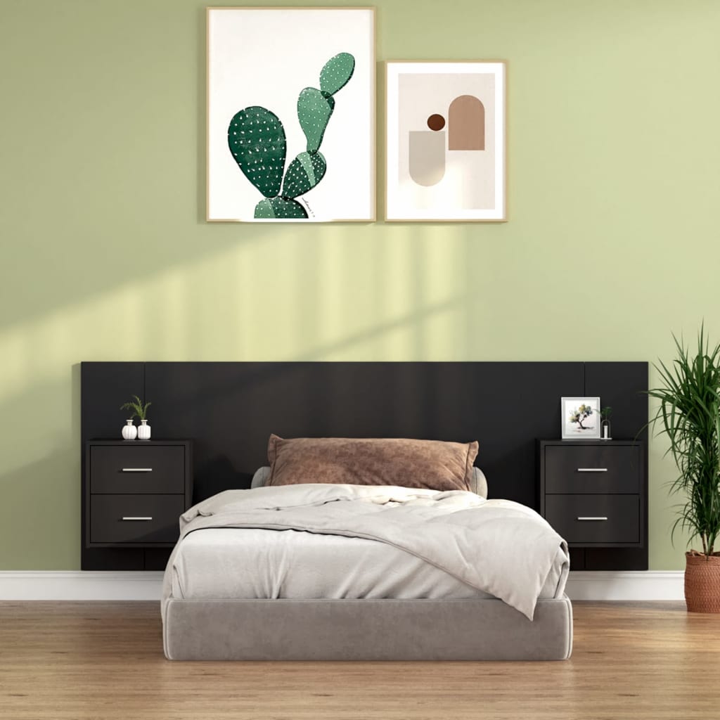 Black plywood headboard with side tables V1459 Vetonek