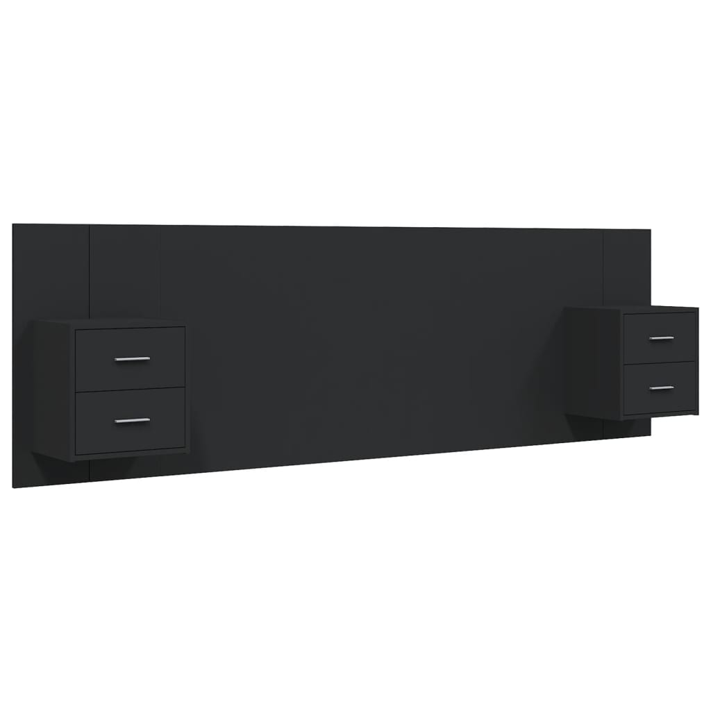 Cabecero de cama con mesitas madera contrachapada negro V1695 Vetonek