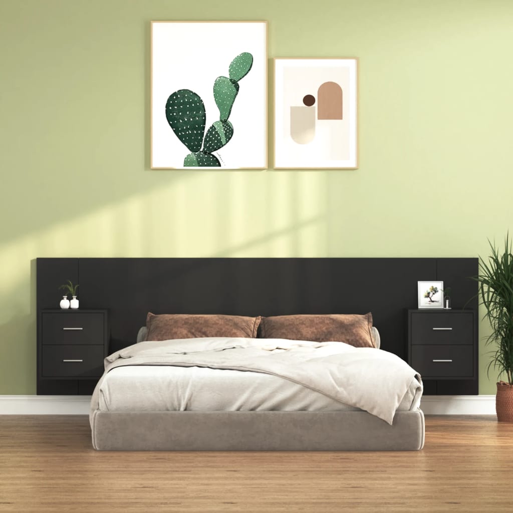 Black plywood headboard with side tables V1695 Vetonek