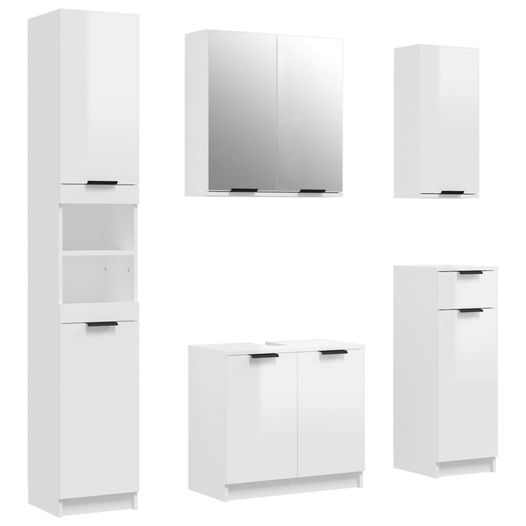 Set muebles de baño 5 piezas madera contrachapada blanco brillo