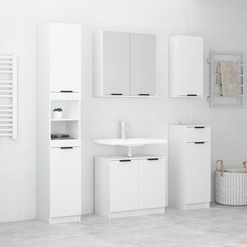 Vetonek Set muebles de baño 5 piezas madera contrachapada blanco brillo