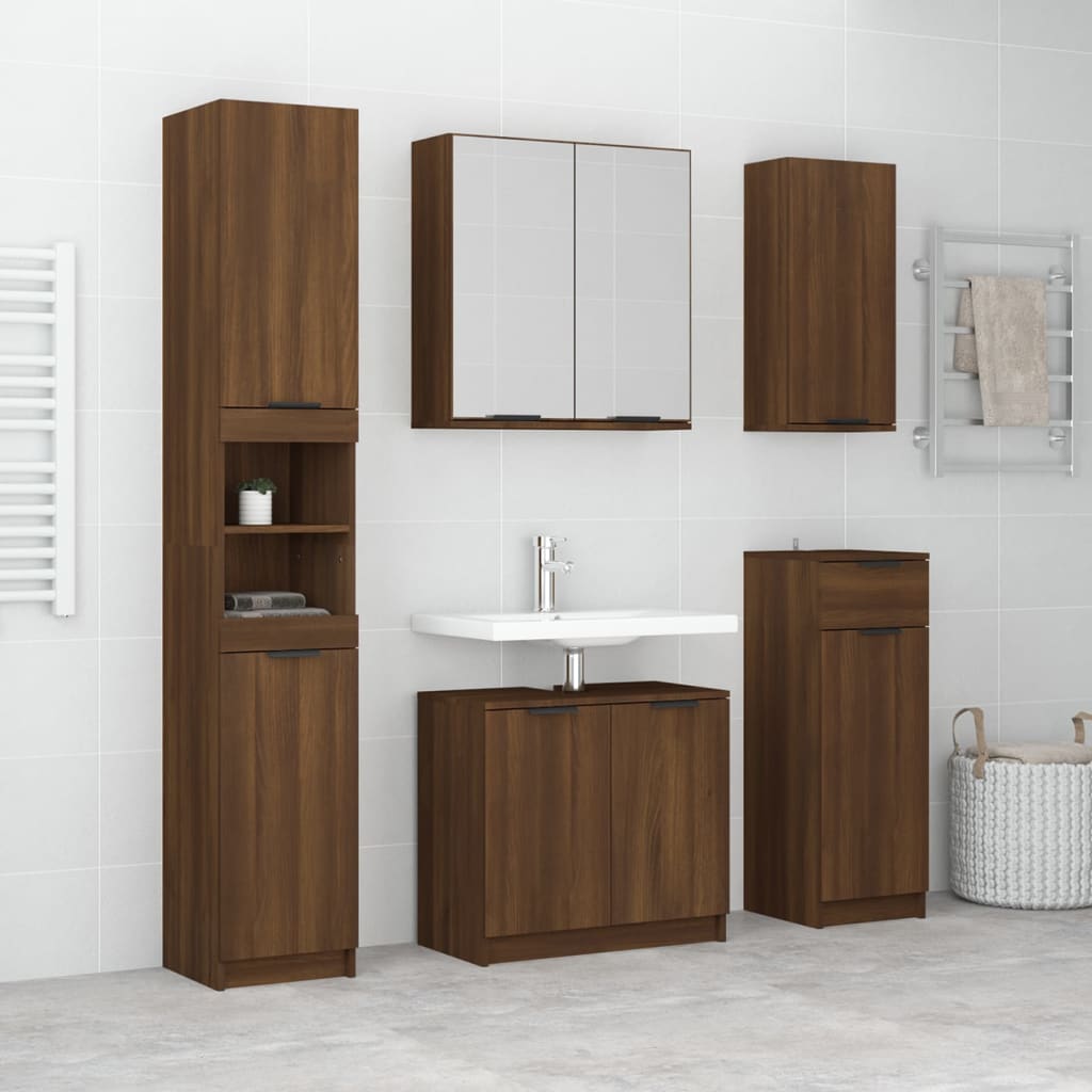 Vetonek Set de muebles de baño 5 pzas madera contrachapada marrón roble