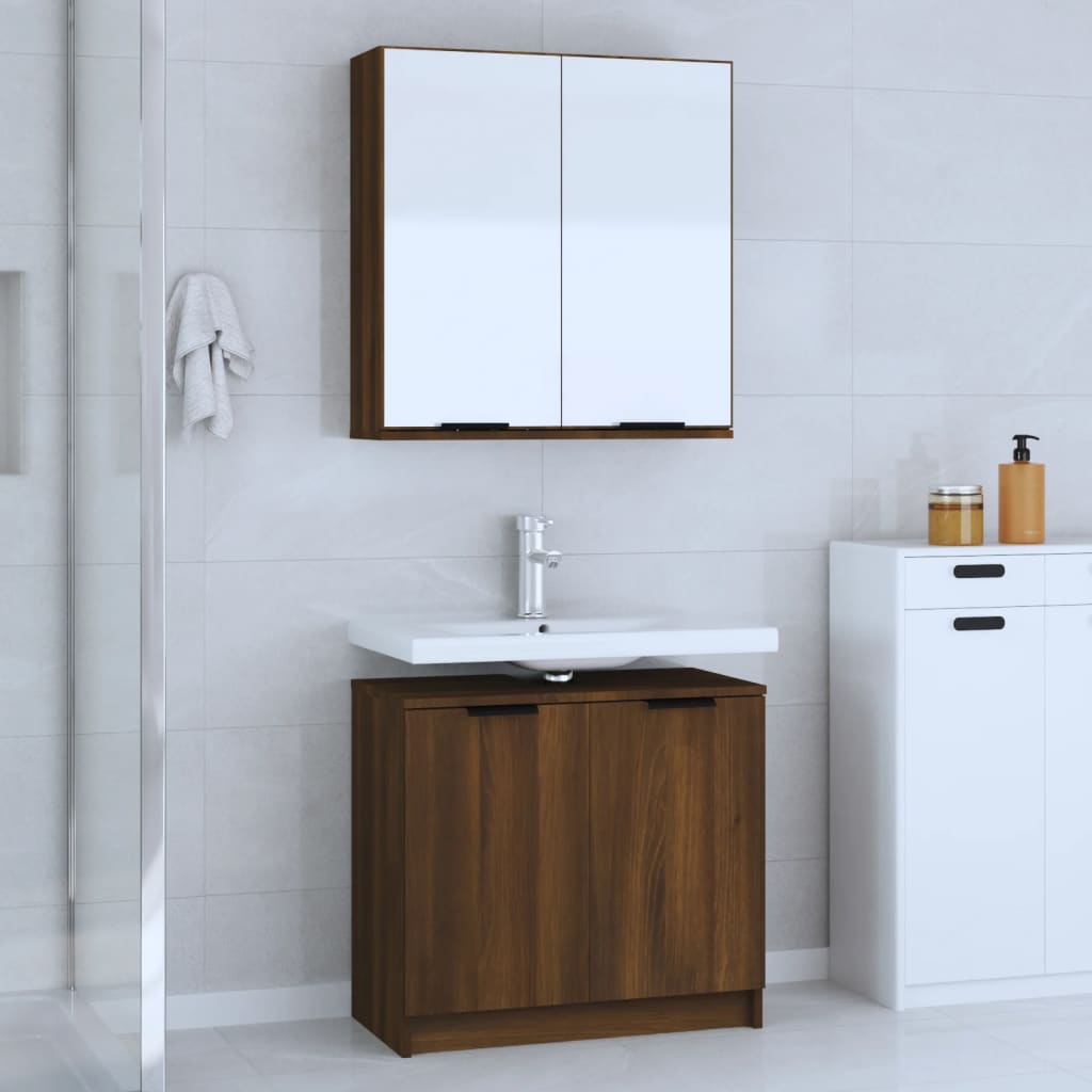 Vetonek Set de muebles de baño 2 pzas madera de ingeniería marrón roble