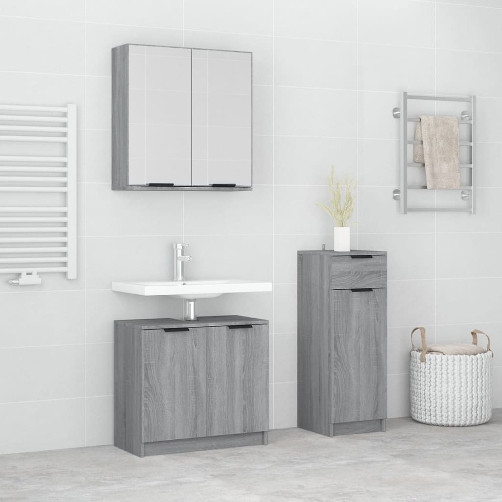 Vetonek Set de muebles de baño 3 pzas madera contrachapada gris sonoma