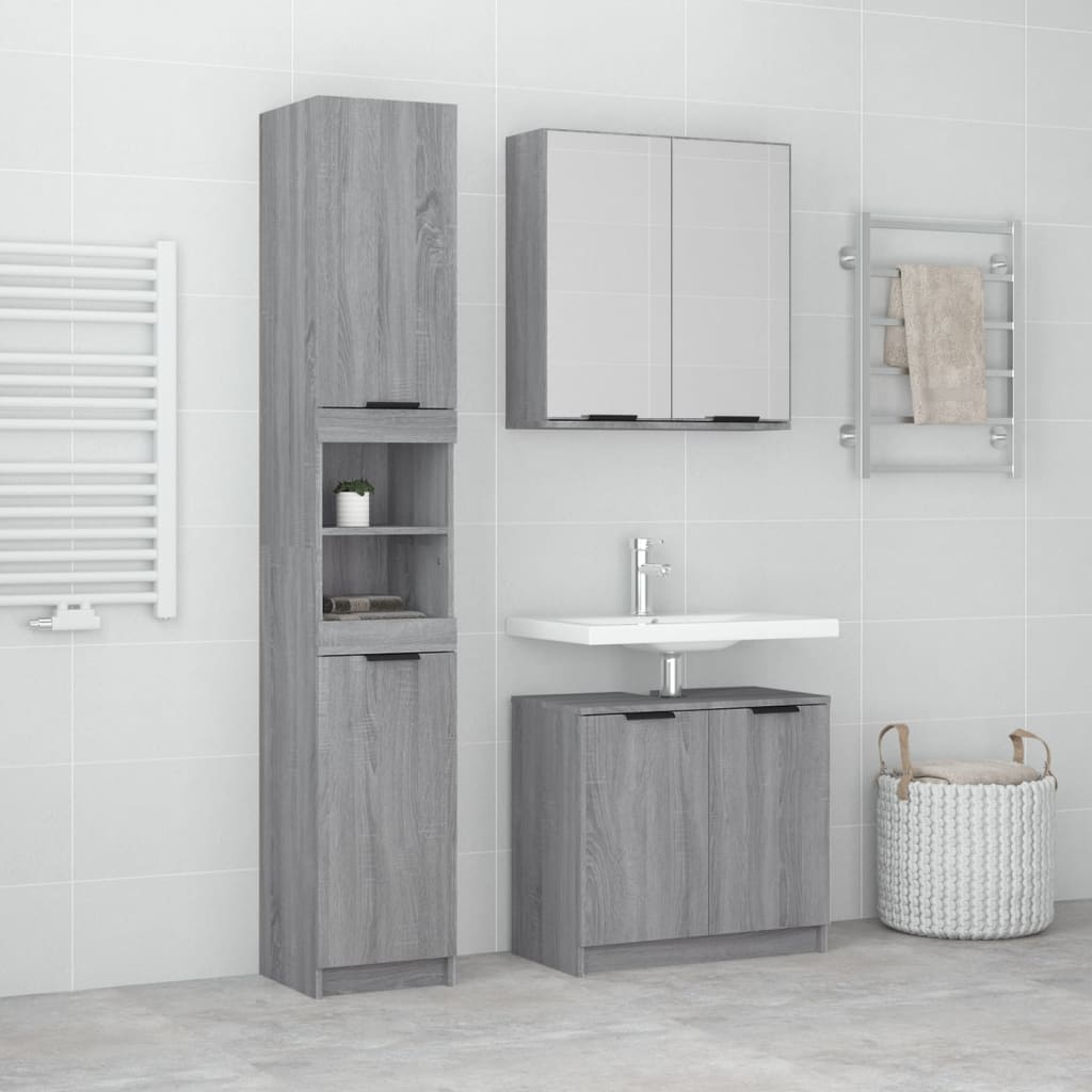 Vetonek Set de muebles de baño 3 pzas madera contrachapada gris sonoma