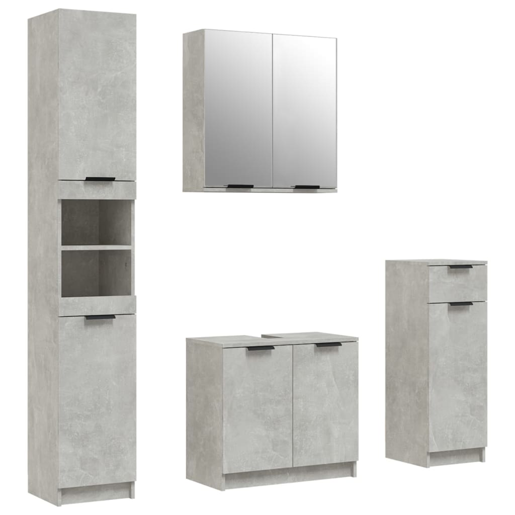 Set muebles de baño 4 piezas madera contrachapada gris hormigón