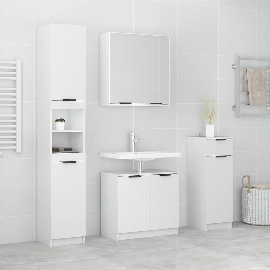 Vetonek Set muebles de baño 4 piezas madera contrachapada blanco brillo