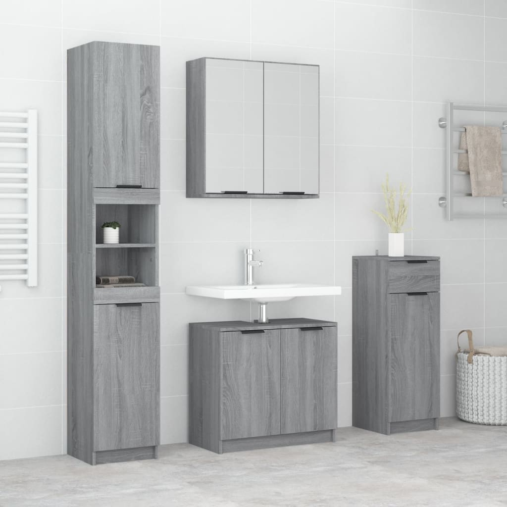 Vetonek Set de armario de baño 4 pzas madera contrachapada gris sonoma