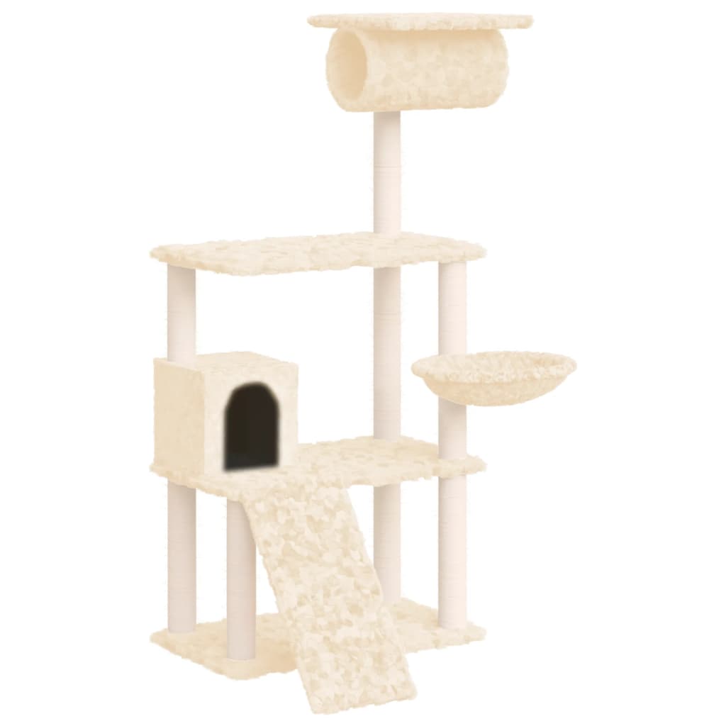 Rascador para gatos con postes de sisal crema 131 cm