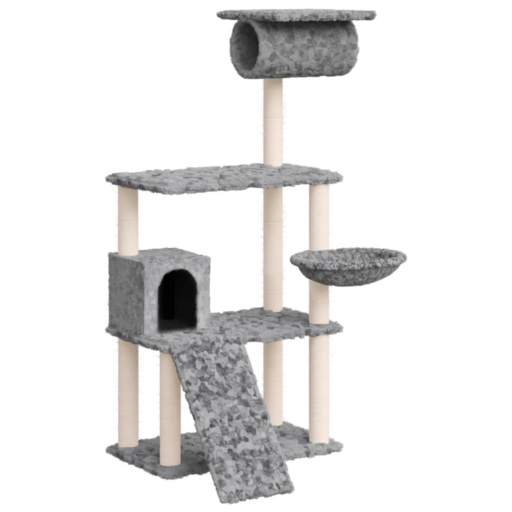 Rascador para gatos con postes de sisal gris claro 131 cm