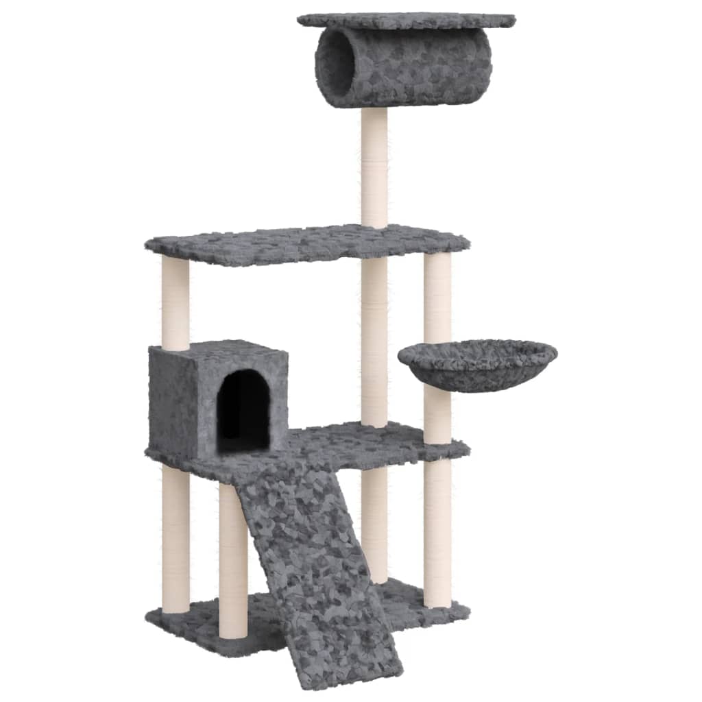 Rascador para gatos con postes de sisal gris oscuro 131 cm