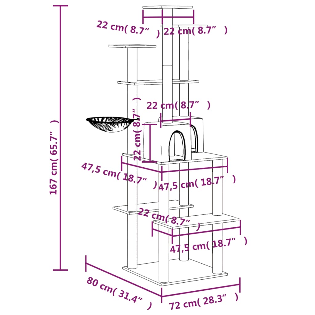 Katzen mit Sisal Postes Cremecreme 167 cm