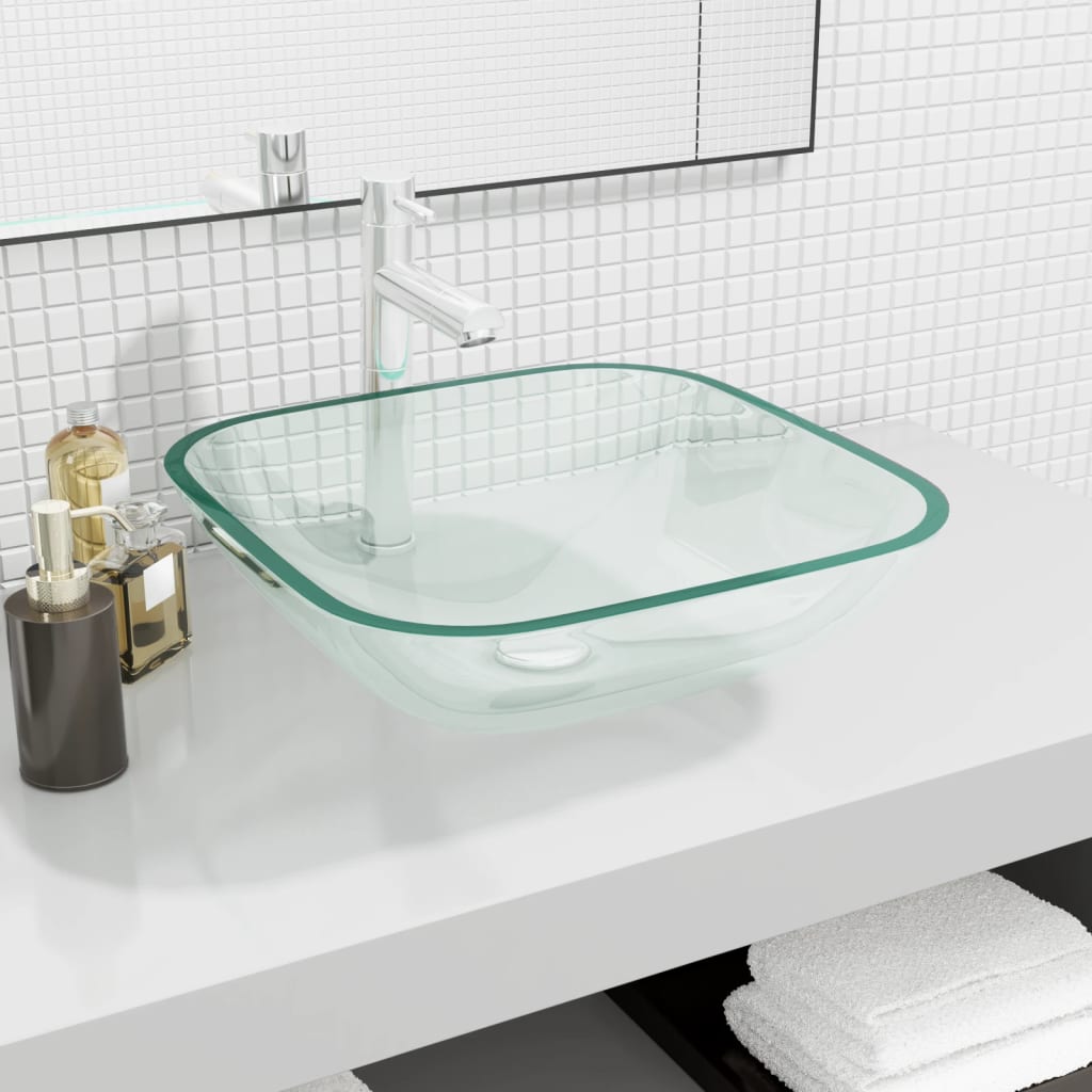 Vetonek Lavabo de vidrio transparente 42x42x14 cm