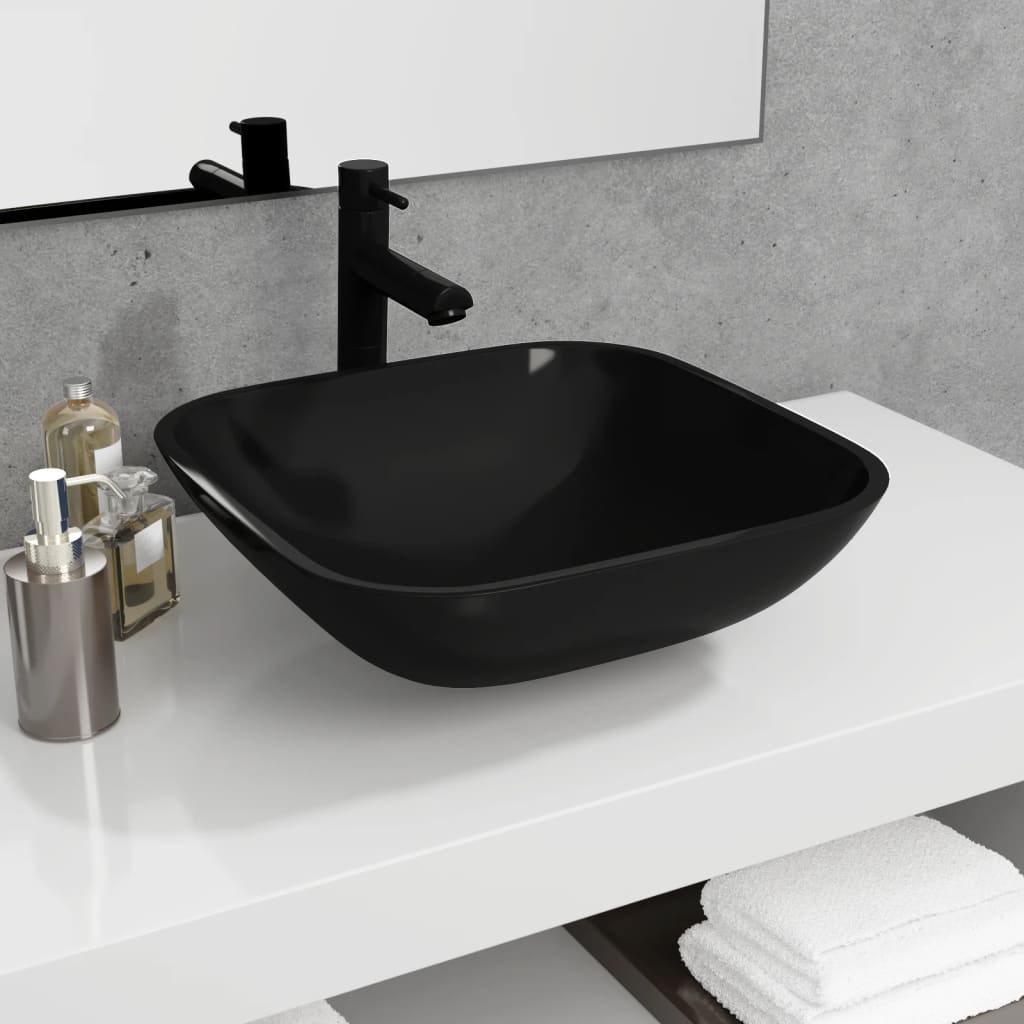 Vetonek Lavabo de vidrio negro 42x42x14 cm