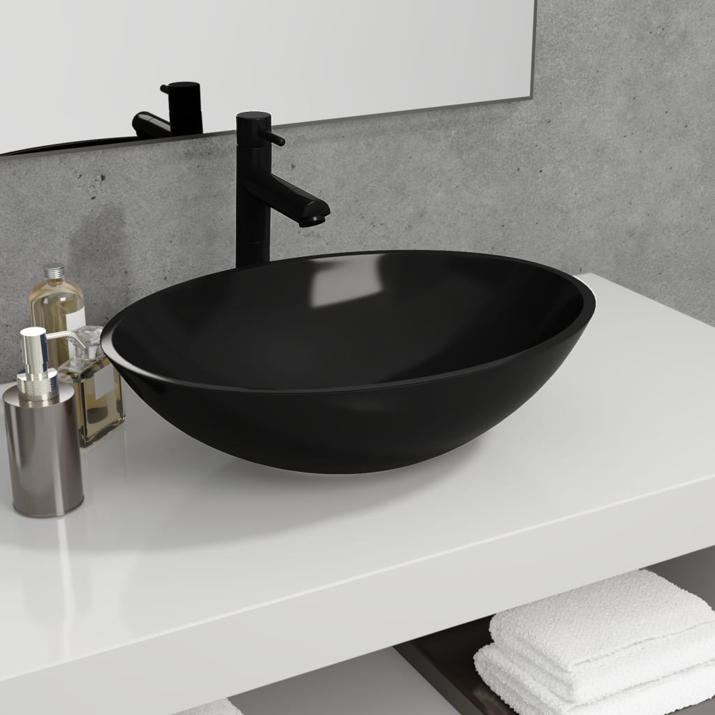 Vetonek Lavabo de vidrio negro 50x37x14 cm