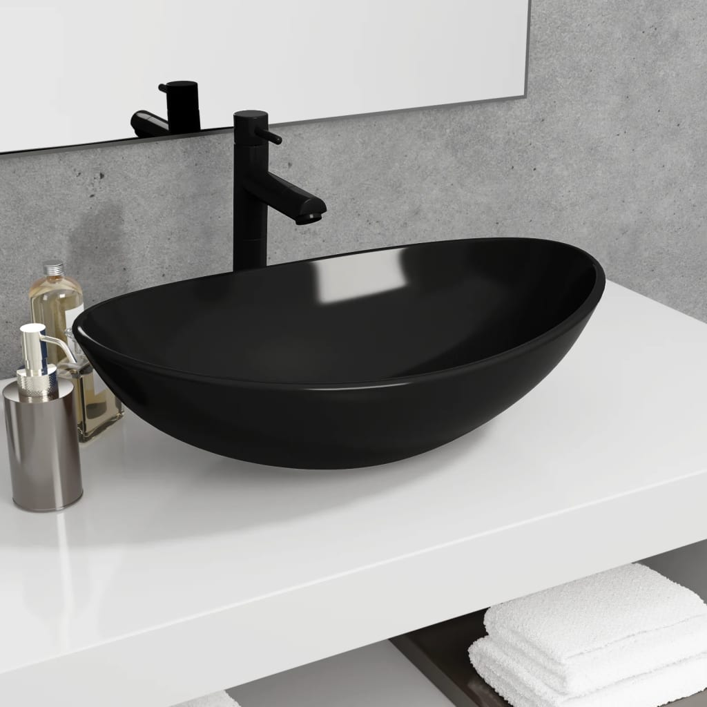 Vetonek Lavabo de vidrio templado negro 54,5x35x15,5 cm