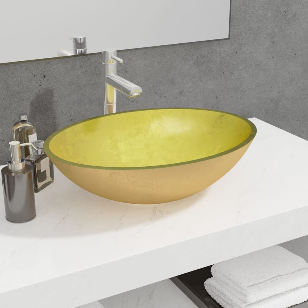 Vetonek Lavabo de vidrio dorado 50x37x14 cm