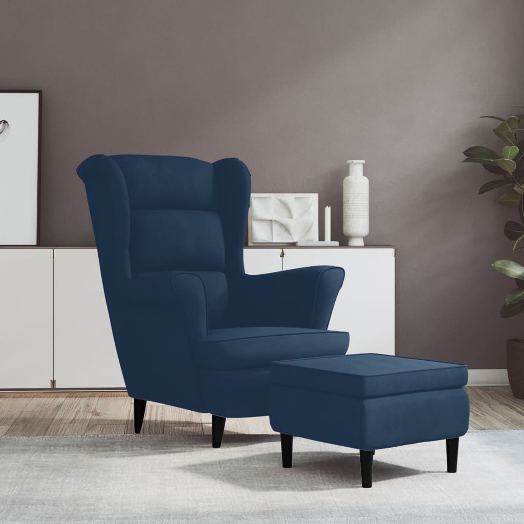 Vetonek Sillón orejero y taburete de terciopelo azul