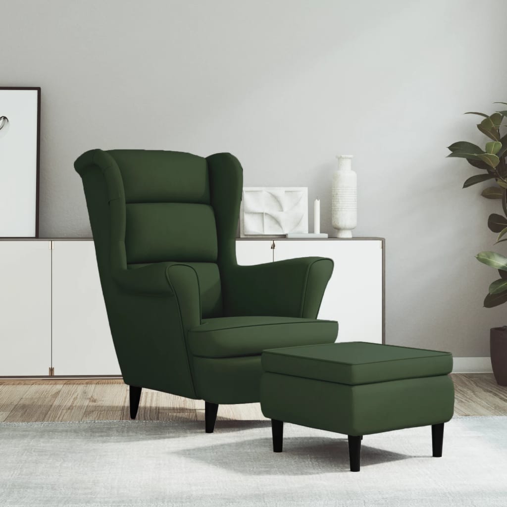 Vetonek Sillón orejero y taburete de terciopelo verde oscuro