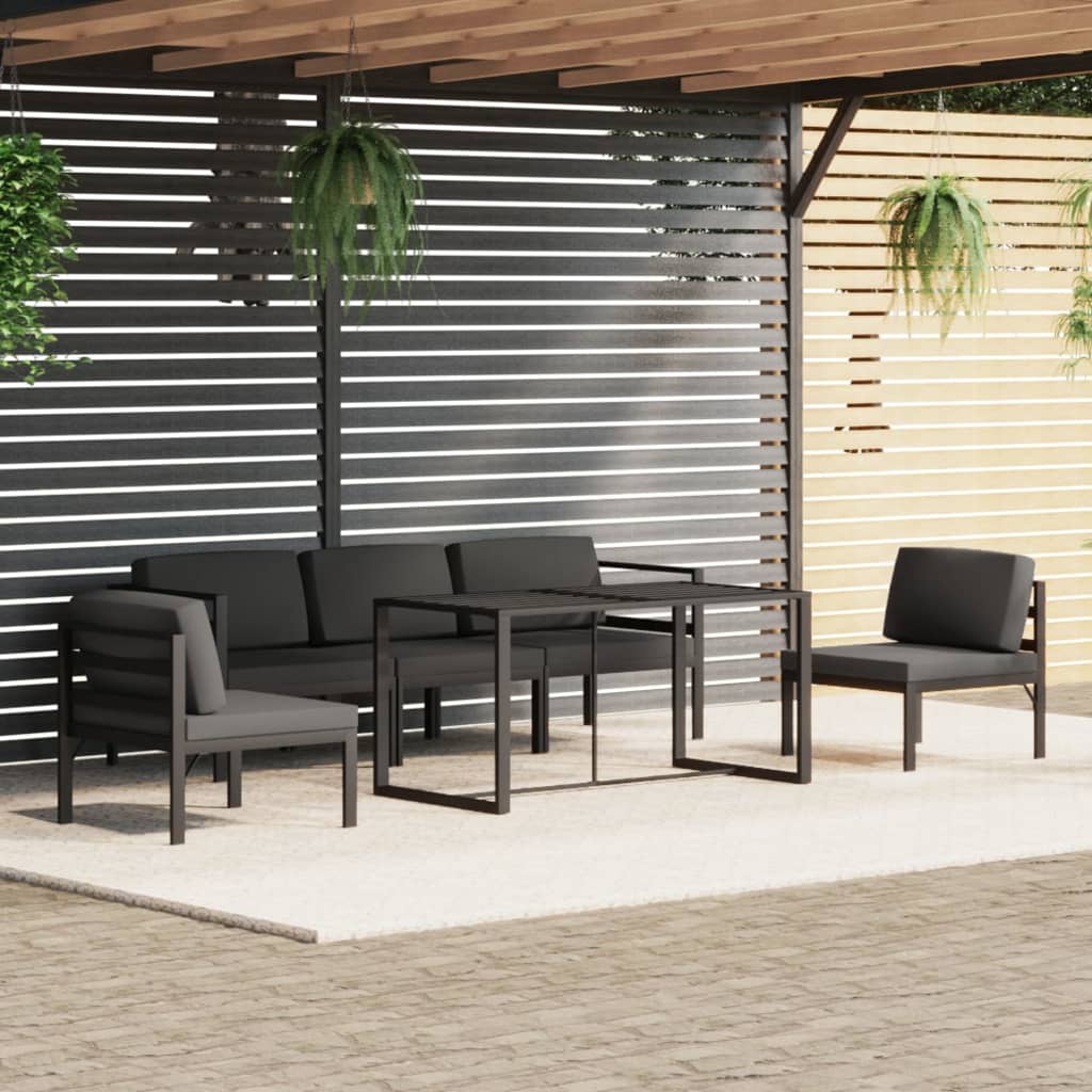 Vetonek Set muebles de jardín 6 pzas y cojines aluminio gris antracita