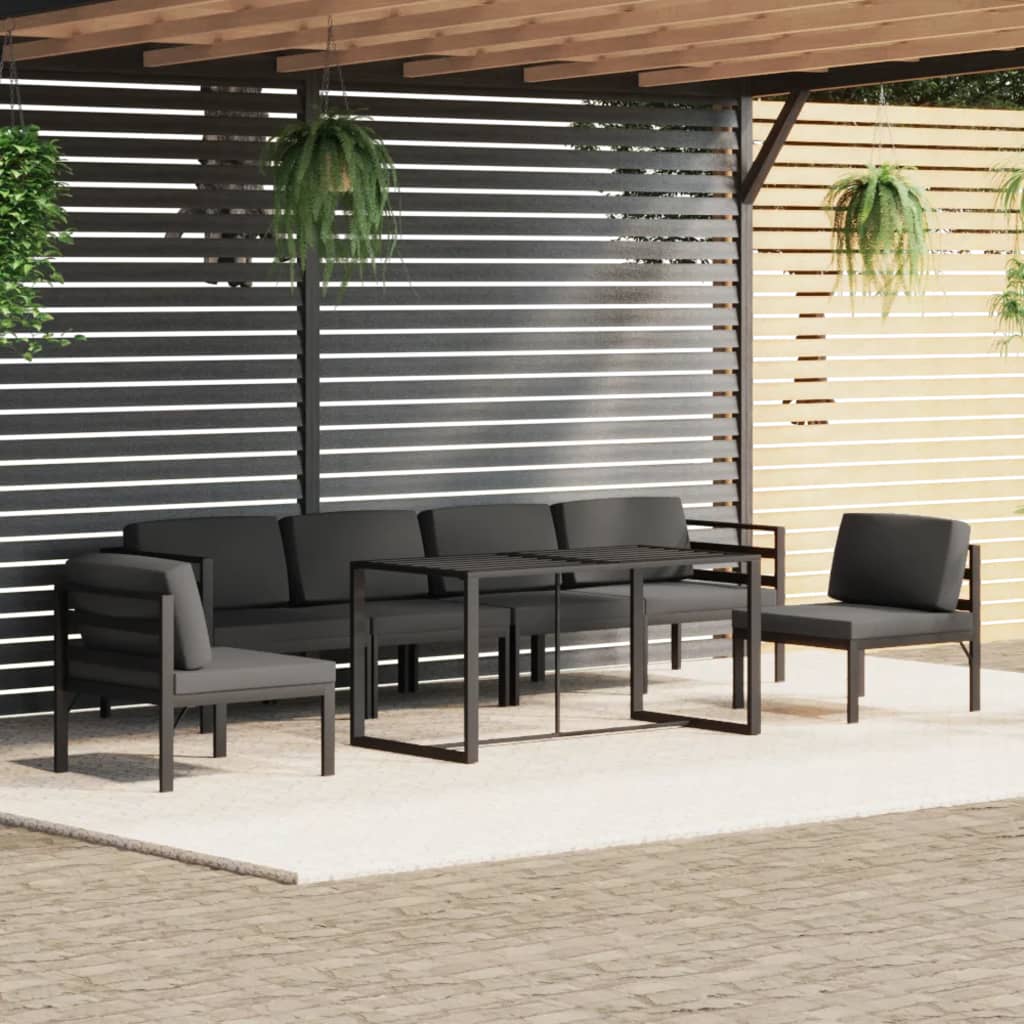 Vetonek Set muebles de jardín 7 pzas y cojines aluminio gris antracita