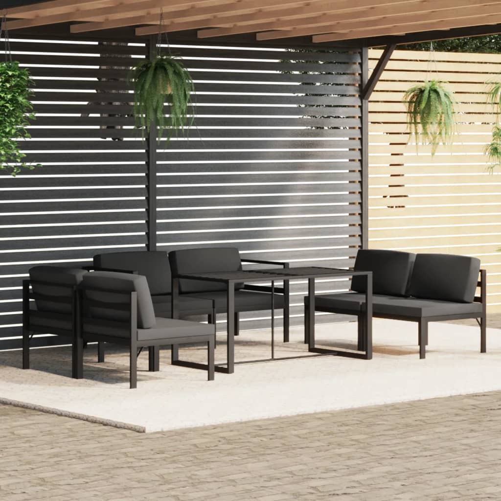 Vetonek Set muebles de jardín 7 pzas y cojines aluminio gris antracita