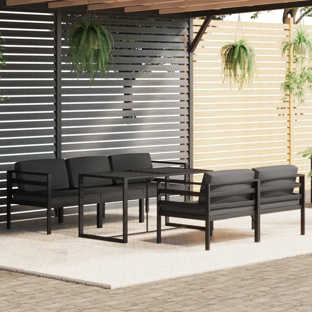 Vetonek Set muebles de jardín 6 pzas y cojines aluminio gris antracita