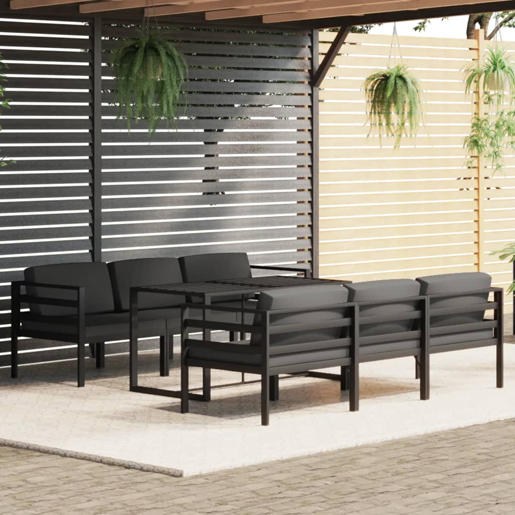 Vetonek Set muebles de jardín 7 pzas y cojines aluminio gris antracita