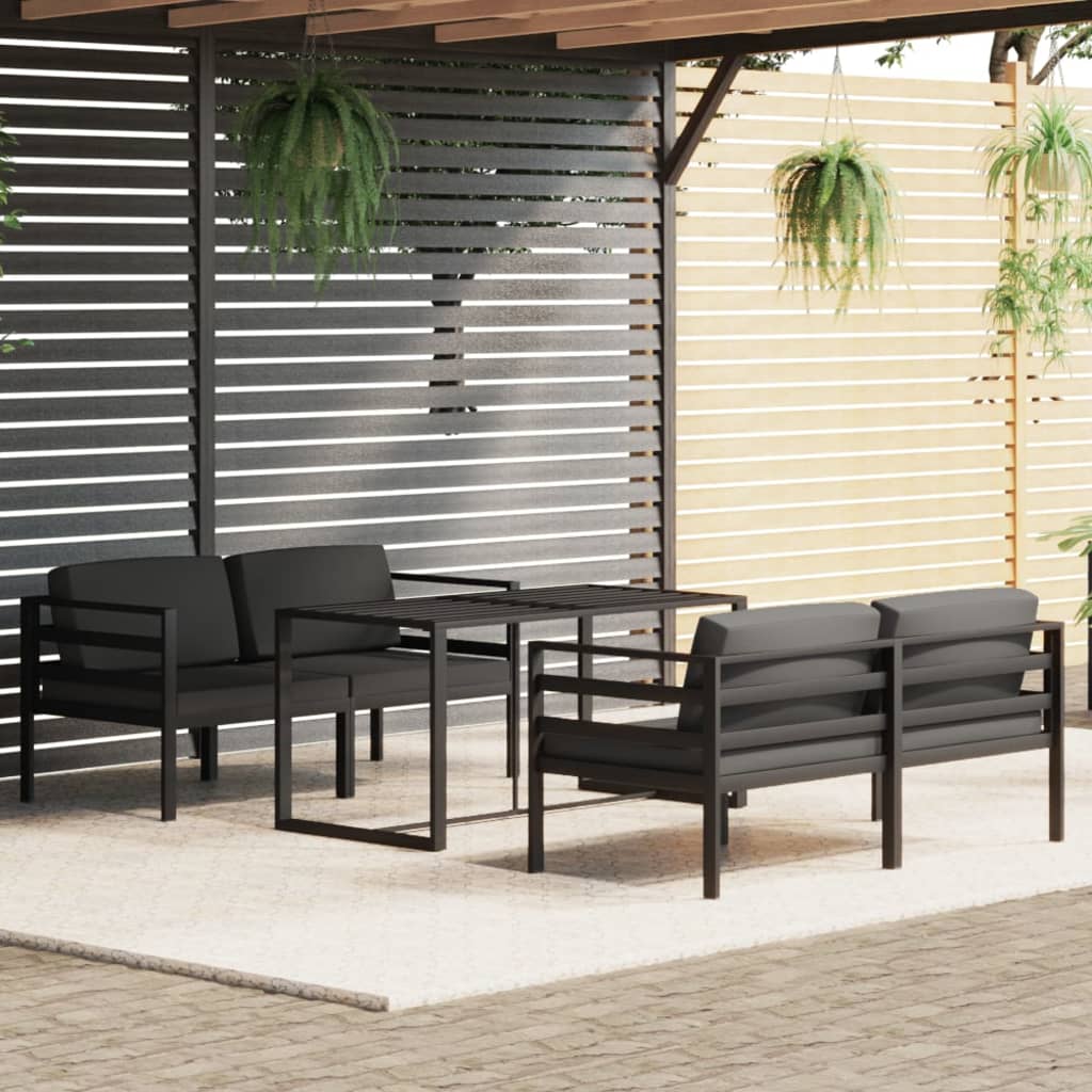 Vetonek Set muebles de jardín 5 pzas y cojines aluminio gris antracita