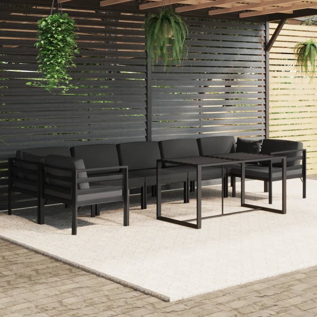 Vetonek Set muebles de jardín 8 pzas y cojines aluminio gris antracita