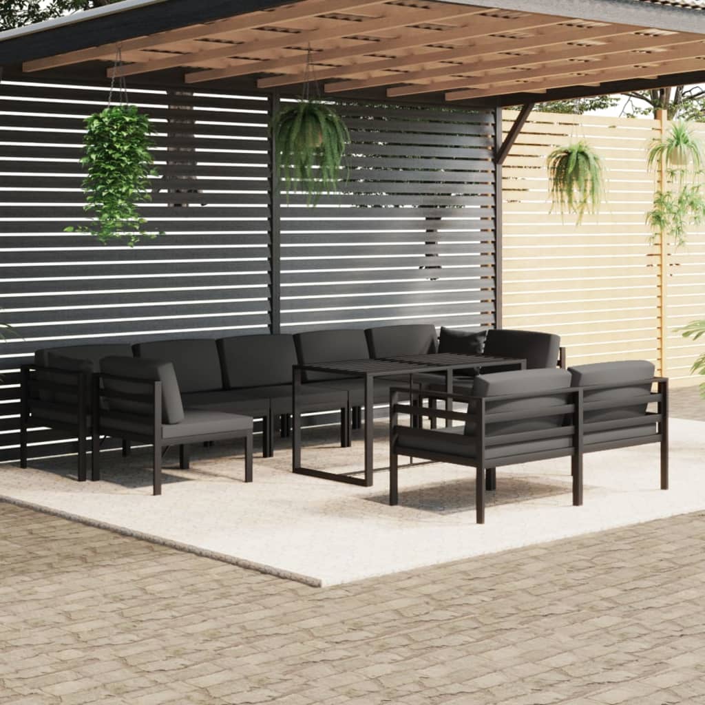 Vetonek Set muebles de jardín 10 pzas y cojines aluminio gris antracita