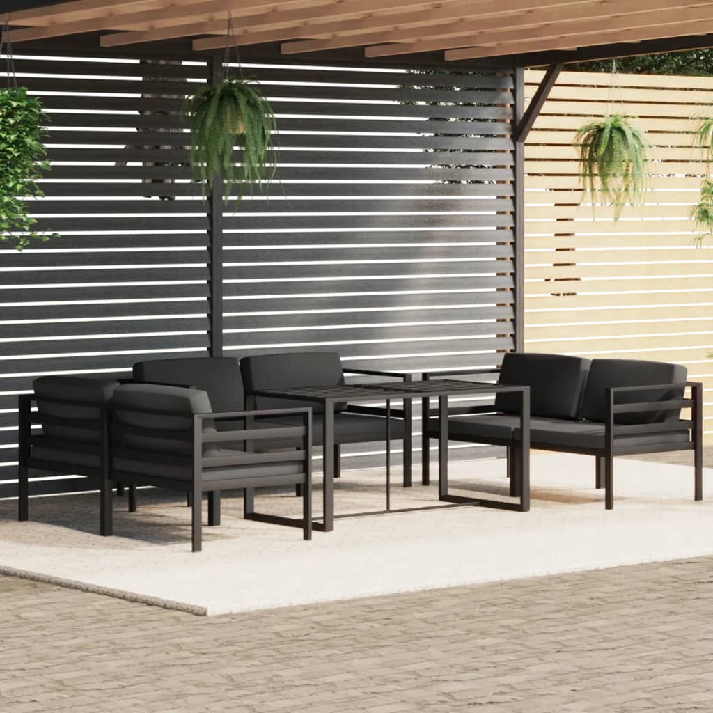 Vetonek Set muebles de jardín 7 pzas y cojines aluminio gris antracita