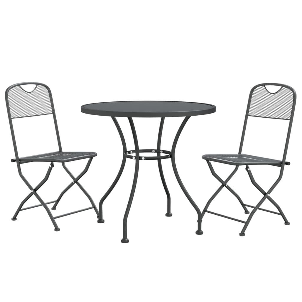 Set de comedor de jardín 3 pzas malla metal expandido antracita vidaXL