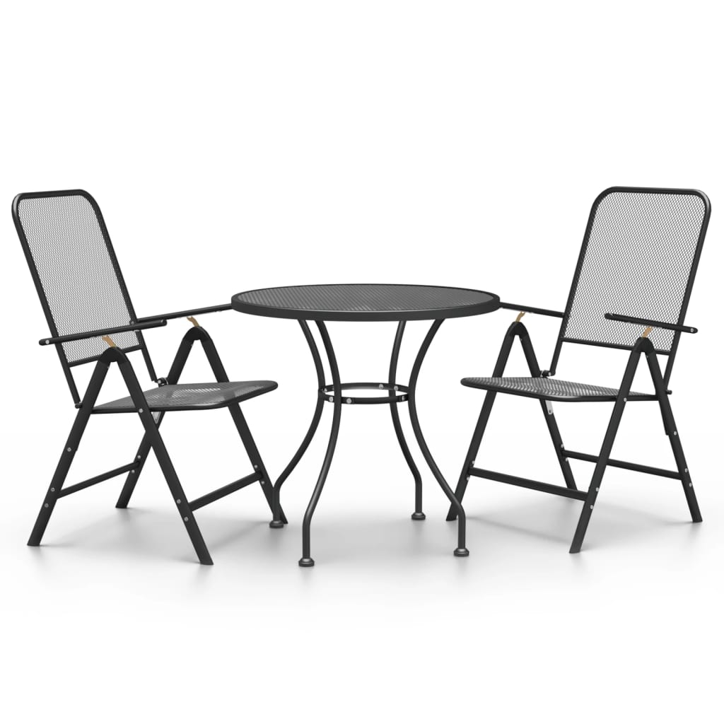 Set de comedor de jardín 3 pzas malla metal expandido antracita vidaXL