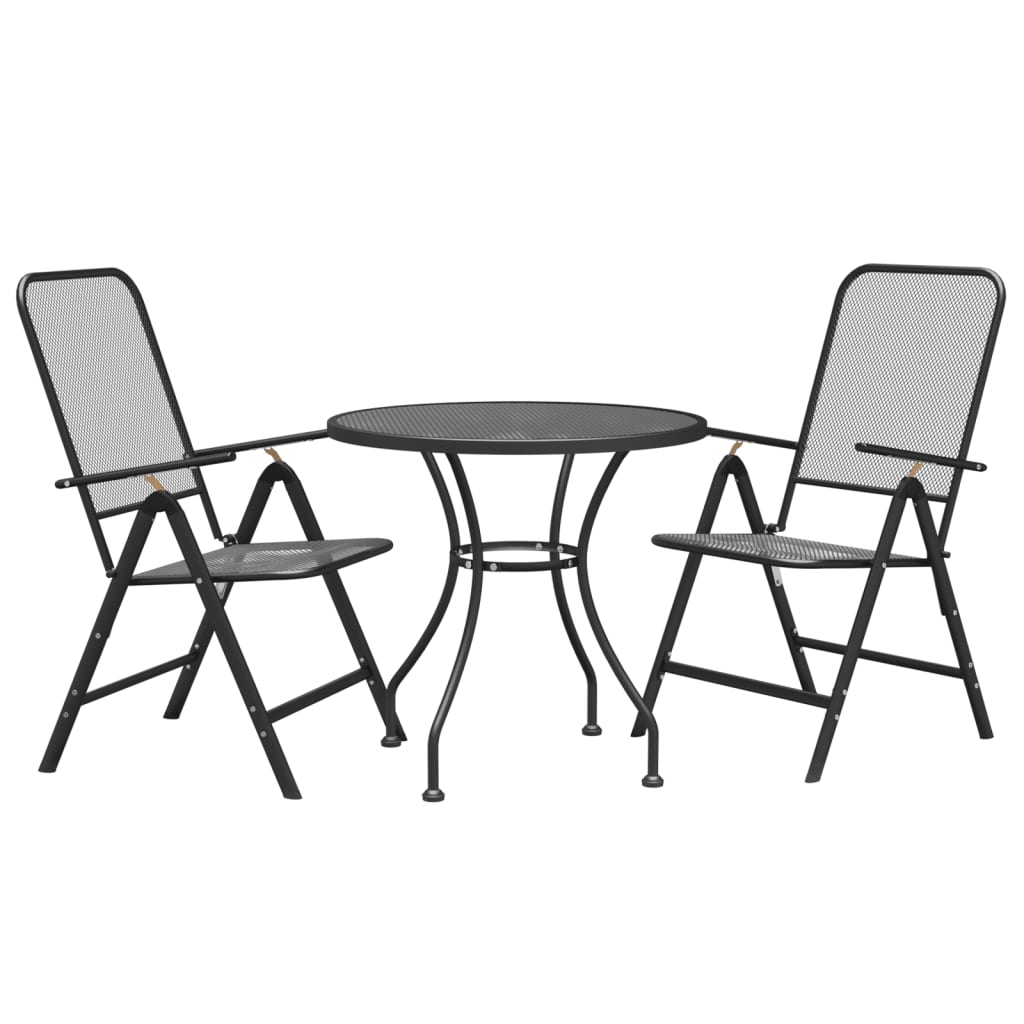 Set de comedor de jardín 3 pzas malla metal expandido antracita vidaXL